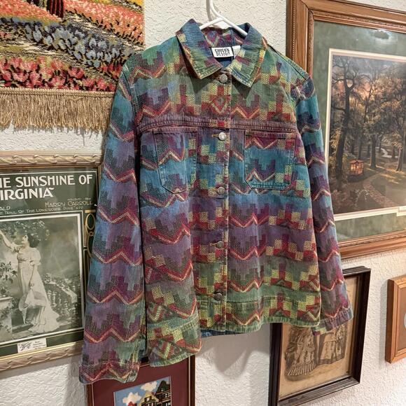 Vintage 90s Chicos Design Colorful Southwest Tetris Style Women’s Jacket Size 1 - Picture 2 of 6